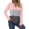 Zeagoo Women’s Waffle Shirts V Neck Long Sleeve Tops Color Block T-Shirts Casual Pullover Tunics 2025 Fashion Basic Tees(Pink/Gray/Charcoal)