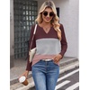 Zeagoo Women’s Waffle Shirts V Neck Long Sleeve Tops Color Block T-Shirts Casual Pullover Tunics 2025 Fashion Basic Tees(Red/Gray/Pink)