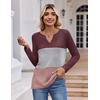 Zeagoo Women’s Waffle Shirts V Neck Long Sleeve Tops Color Block T-Shirts Casual Pullover Tunics 2025 Fashion Basic Tees(Red/Gray/Pink)
