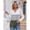 Zeagoo Women’s Waffle Shirts V Neck Long Sleeve Tops Color Block T-Shirts Casual Pullover Tunics 2025 Fashion Basic Tees(White/Gray/Army Green)