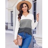 Zeagoo Women’s Waffle Shirts V Neck Long Sleeve Tops Color Block T-Shirts Casual Pullover Tunics 2025 Fashion Basic Tees(White/Gray/Charcoal)