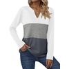 Zeagoo Women’s Waffle Shirts V Neck Long Sleeve Tops Color Block T-Shirts Casual Pullover Tunics 2025 Fashion Basic Tees(White/Gray/Charcoal)