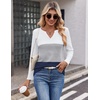 Zeagoo Women’s Waffle Shirts V Neck Long Sleeve Tops Color Block T-Shirts Casual Pullover Tunics 2025 Fashion Basic Tees(White/Gray/Navy Blue)