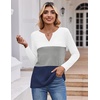 Zeagoo Women’s Waffle Shirts V Neck Long Sleeve Tops Color Block T-Shirts Casual Pullover Tunics 2025 Fashion Basic Tees(White/Gray/Navy Blue)