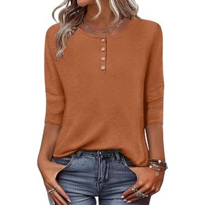 Zeagoo 3/4 Length Sleeve Women Tops Dressy Casual Blouses Work Clothes(Light Brown)
