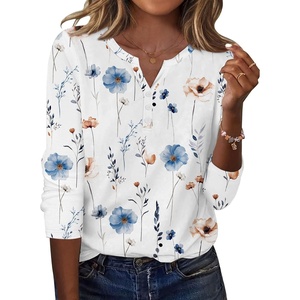 Zeagoo Long Sleeve Shirts for Women Casual V Neck Fall Tops Summer Blouses(Floral White)
