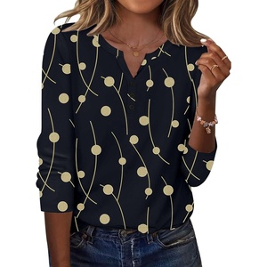 Zeagoo Long Sleeve Shirts for Women Casual V Neck Fall Tops Summer Blouses(Geometry Black)