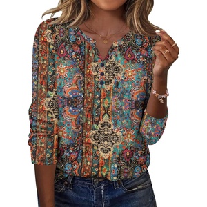 Zeagoo Long Sleeve Shirts for Women Casual V Neck Fall Tops Summer Blouses(Multicolor 721)