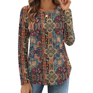 Zeagoo Long Sleeve Shirts for Women Crew Neck Casual Fall Fashion Blouses Basic Tunic Tops Dressy Work Clothes(A-multicolor-mz721)