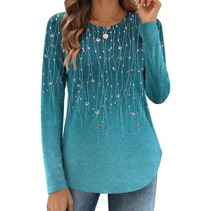 Zeagoo Long Sleeve Shirts for Women Crew Neck Casual Fall Fashion Blouses Basic Tunic Tops Dressy Work Clothes(Green Leave-xh363)