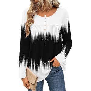 Zeagoo Long Sleeve Shirts for Women Dressy Casual Blouses Loose Tunic Tops(Black White-jb204)