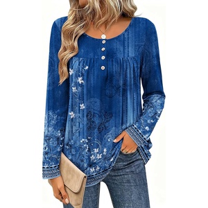 Zeagoo Long Sleeve Shirts for Women Dressy Casual Blouses Loose Tunic Tops(Blue Flower-mz845)