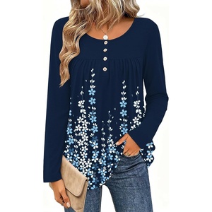 Zeagoo Long Sleeve Shirts for Women Dressy Casual Blouses Loose Tunic Tops(Blue Print-sf119)