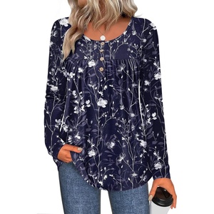 Zeagoo Long Sleeve Shirts for Women Dressy Casual Blouses Loose Tunic Tops(Blue-sf180)