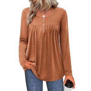 Zeagoo Long Sleeve Shirts for Women Dressy Casual Blouses Loose Tunic Tops(Caramel)