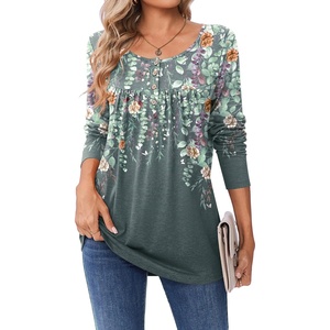 Zeagoo Long Sleeve Shirts for Women Dressy Casual Blouses Loose Tunic Tops(Gray Print-wf71)