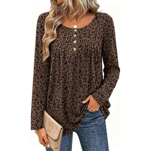 Zeagoo Long Sleeve Shirts for Women Dressy Casual Blouses Loose Tunic Tops(Leopard-an427)