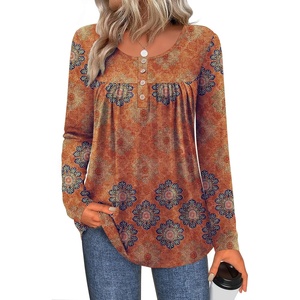 Zeagoo Long Sleeve Shirts for Women Dressy Casual Blouses Loose Tunic Tops(Orange-mz836)