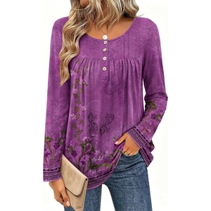 Zeagoo Long Sleeve Shirts for Women Dressy Casual Blouses Loose Tunic Tops(Purple Flower-mz841)