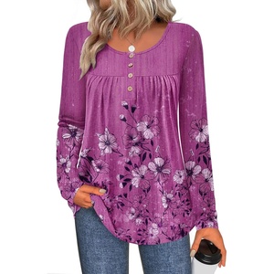Zeagoo Long Sleeve Shirts for Women Dressy Casual Blouses Loose Tunic Tops(Purple-sf219)
