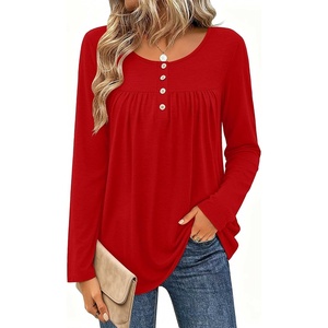 Zeagoo Long Sleeve Shirts for Women Dressy Casual Blouses Loose Tunic Tops(Red)