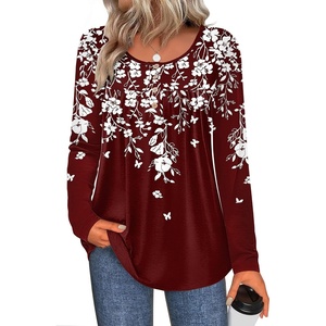 Zeagoo Long Sleeve Shirts for Women Dressy Casual Blouses Loose Tunic Tops(Red Flower-sf186)
