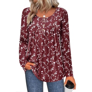 Zeagoo Long Sleeve Shirts for Women Dressy Casual Blouses Loose Tunic Tops(Wine Red-bf321)