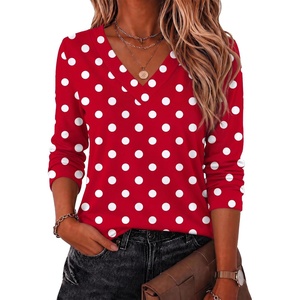 Zeagoo Women Long Sleeve Tops Dressy Casual V Neck Shirt Fall Work Blouse(Red Polka Dots-jh717)