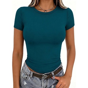 Zeagoo Women Short Sleeve T Shirts Fitted Summer Tops Stretchy Basic Tee(Blue Green)