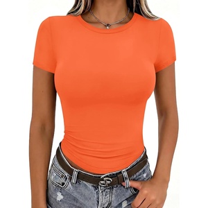 Zeagoo Women Short Sleeve T Shirts Fitted Summer Tops Stretchy Basic Tee(Orange)