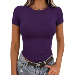 Zeagoo Women Short Sleeve T Shirts Fitted Summer Tops Stretchy Basic Tee(Purple)