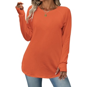 Zeagoo Women’s Casual Long Sleeve Shirts Crew Neck Round Loose Tunic Tops(Caramel)
