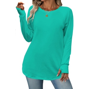 Zeagoo Women’s Casual Long Sleeve Shirts Crew Neck Round Loose Tunic Tops(Green)