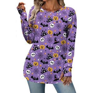 Zeagoo Women’s Casual Long Sleeve Shirts Crew Neck Round Loose Tunic Tops(Halloween Purple)