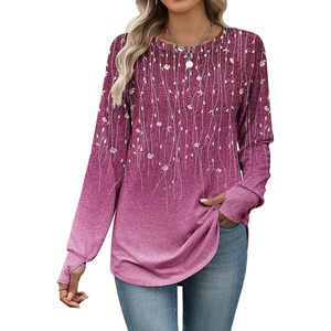 Zeagoo Women’s Casual Long Sleeve Shirts Crew Neck Round Loose Tunic Tops(Purple Willow)