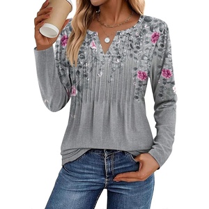 Zeagoo Womens Long Sleeve Tops 2026 V Neck Pleated Shirts Dressy Casual Tunic Blouses Loose Fit Fall Fashion Clothes(Hf36)