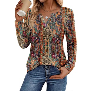 Zeagoo Womens Long Sleeve Tops 2026 V Neck Pleated Shirts Dressy Casual Tunic Blouses Loose Fit Fall Fashion Clothes(Mz721)