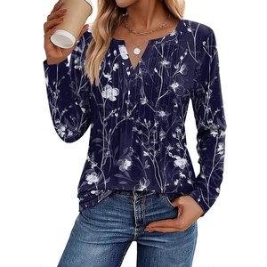 Zeagoo Womens Long Sleeve Tops 2026 V Neck Pleated Shirts Dressy Casual Tunic Blouses Loose Fit Fall Fashion Clothes(Sf180)