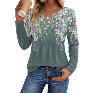Zeagoo Womens Long Sleeve Tops 2026 V Neck Pleated Shirts Dressy Casual Tunic Blouses Loose Fit Fall Fashion Clothes(Wf71)