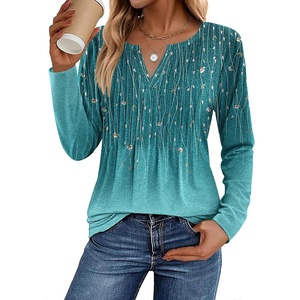 Zeagoo Womens Long Sleeve Tops 2026 V Neck Pleated Shirts Dressy Casual Tunic Blouses Loose Fit Fall Fashion Clothes(Xh363)