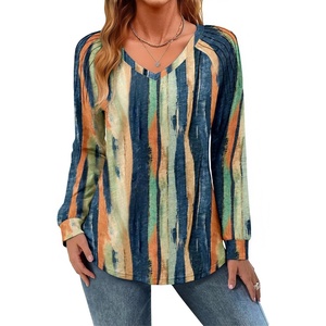 Zeagoo Womens Long Sleeve Tops V Neck Pleated Shirts Dressy Casual Blouses Fall Fashion Tunic Clothes 2026 T-Shirts(Multi Floral)