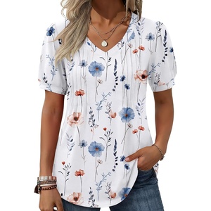 Zeagoo Womens Summer Tops 2026 Puff Short Sleeve Shirts V Neck Tunic blouse(Dh6)