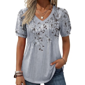 Zeagoo Womens Summer Tops 2026 Puff Short Sleeve Shirts V Neck Tunic blouse(Dh62)