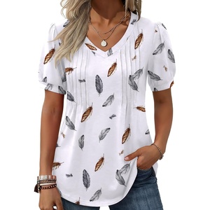 Zeagoo Womens Summer Tops 2026 Puff Short Sleeve Shirts V Neck Tunic blouse(Dw170)