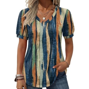 Zeagoo Womens Summer Tops 2026 Puff Short Sleeve Shirts V Neck Tunic blouse(Multicolor 289)
