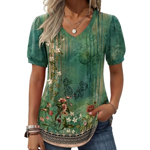 Zeagoo Womens Summer Tops 2026 Puff Short Sleeve Shirts V Neck Tunic blouse(Pa171)