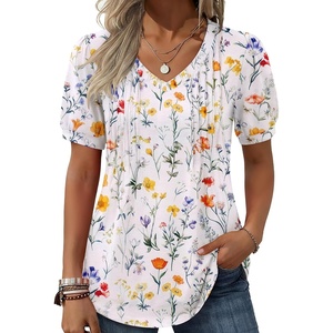 Zeagoo Womens Summer Tops 2026 Puff Short Sleeve Shirts V Neck Tunic blouse(Xh403)