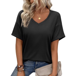 Zeagoo Womens Summer Tops Short Sleeve Work Casual Shirts Trendy V Neck Tee(A-black)