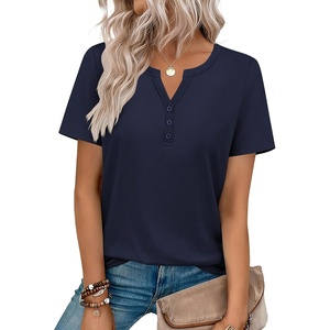 Zeagoo Womens Summer Tops V Neck Short Sleeve Shirts Dressy Casual Blouse(Navy Blue)