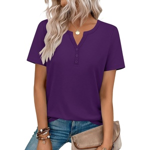 Zeagoo Womens Summer Tops V Neck Short Sleeve Shirts Dressy Casual Blouse(Purple)